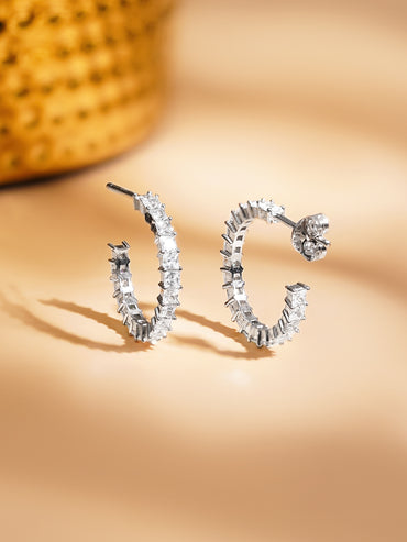 925 Fine Silver Crystal Hoop Earrings