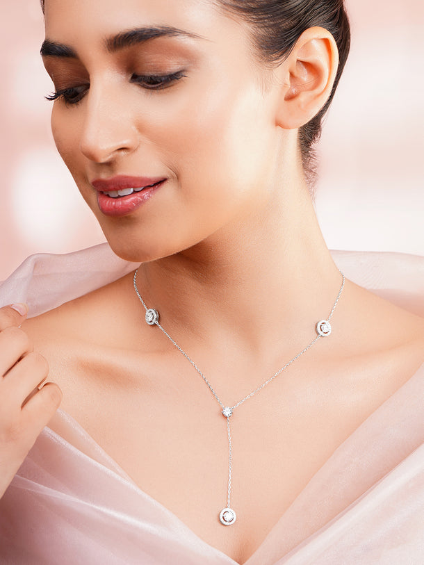 925 Fine Silver Rhodium Plated Round Charm Necklace