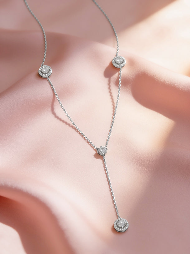 925 Fine Silver Rhodium Plated Round Charm Necklace