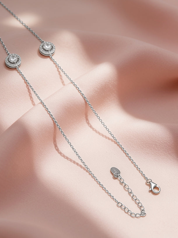 925 Fine Silver Rhodium Plated Round Charm Necklace