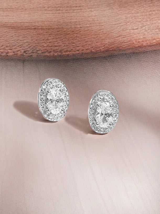925 Fine Silver Cubic Zirconia Classic Oval Pendant Necklace Set