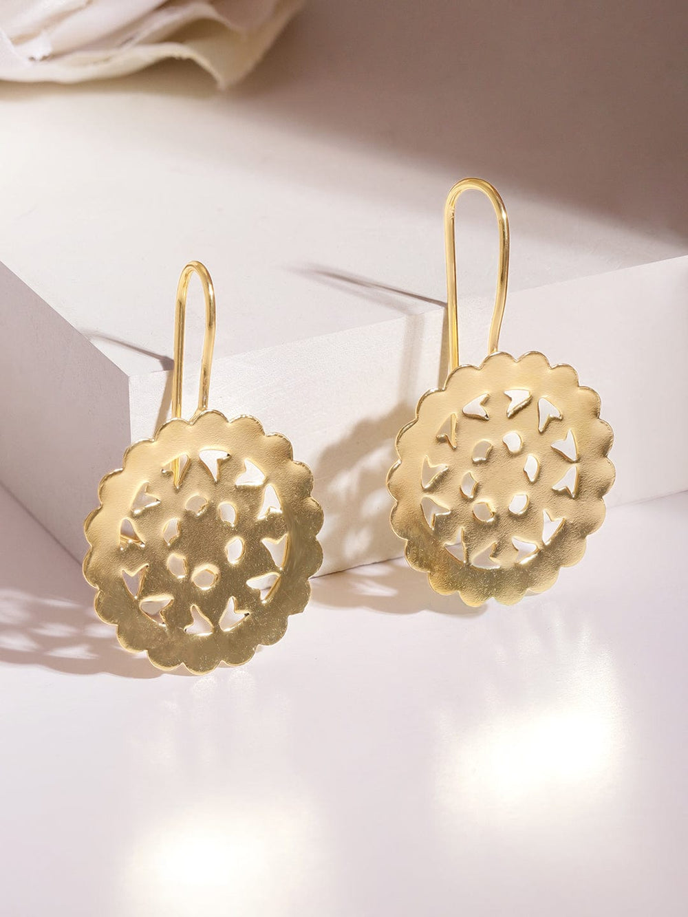 Rubans 18 KT Gold-Plated Circular Filigree Drop Earrings Earrings