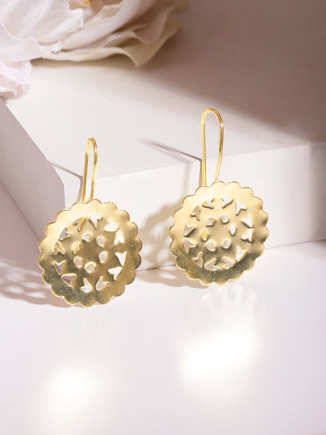 Rubans 18 KT Gold-Plated Circular Filigree Drop Earrings Earrings