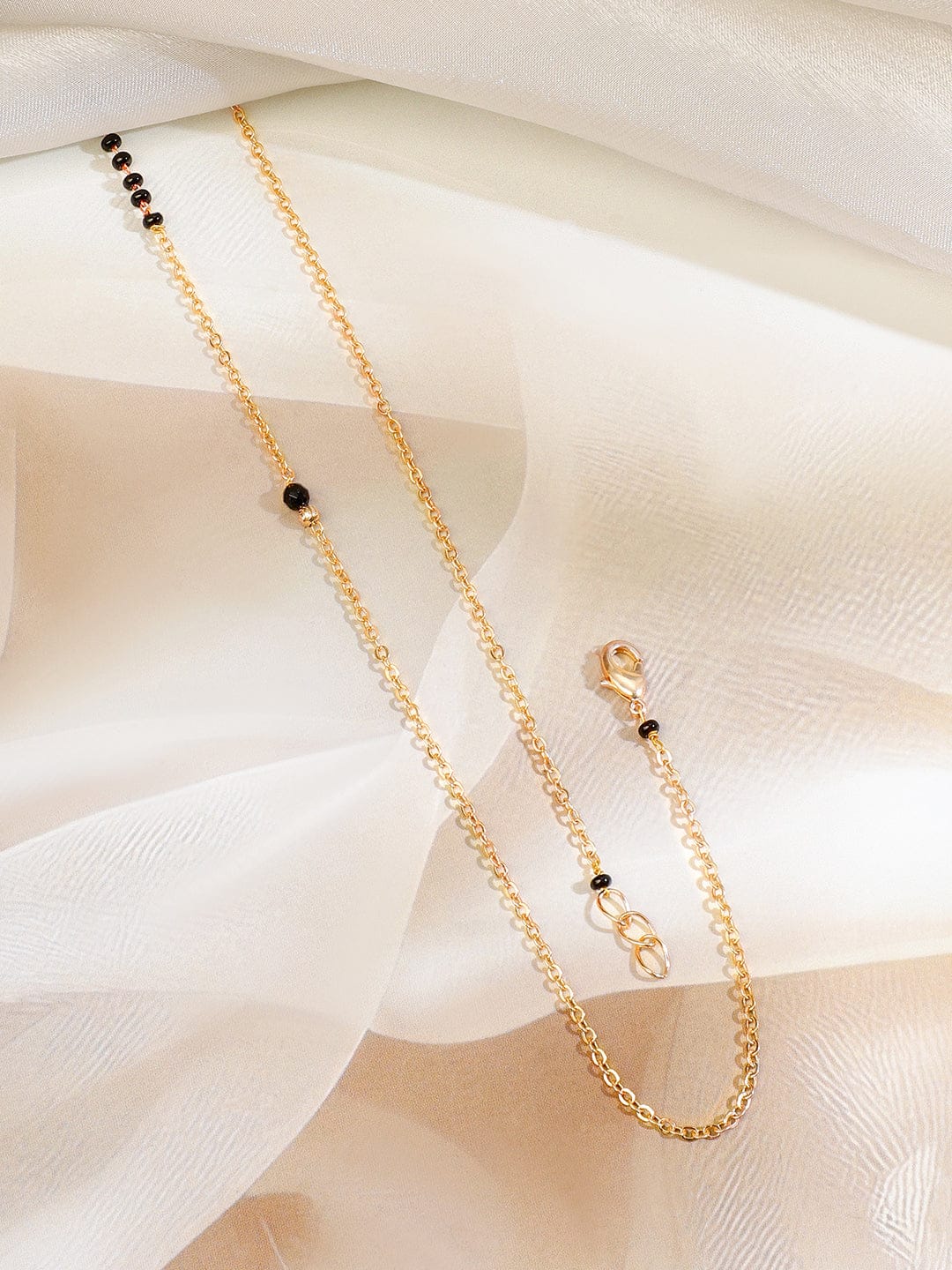 Rubans 18K Gold and Rose Gold-Plated Ruby Pink & White Cubic Zirconia Studded Floral & Teardrop Pendant Mangalsutra with Black & Gold Beaded Chain Mangalsutra