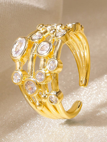 Rubans 18K Gold-Plated AD Studded Multi-Band Classic Statement Adjustable Ring Rings