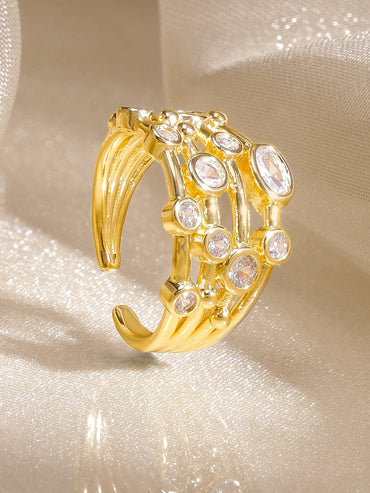 Rubans 18K Gold-Plated AD Studded Multi-Band Classic Statement Adjustable Ring Rings