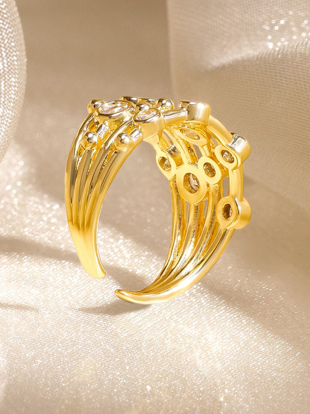 Rubans 18K Gold-Plated AD Studded Multi-Band Classic Statement Adjustable Ring Rings