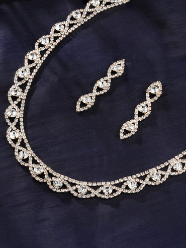 Rubans 18K Gold Plated AD & White Cubic Zirconia Studded Necklace and Earring Set Jewellery Set