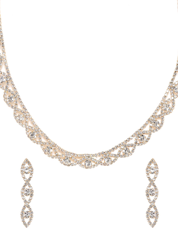 Rubans 18K Gold Plated AD & White Cubic Zirconia Studded Necklace and Earring Set Jewellery Set