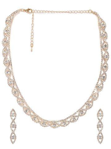 Rubans 18K Gold Plated AD & White Cubic Zirconia Studded Necklace and Earring Set Jewellery Set