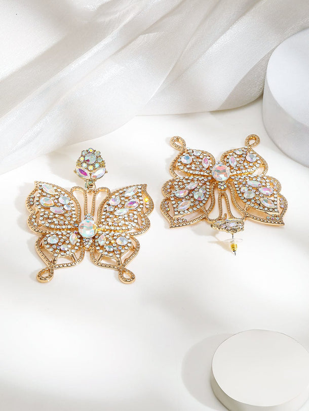 Rubans 18K Gold-Plated AD & Zirconia Studded Glamorous Chunky Stone Butterfly Drop Earrings Earrings