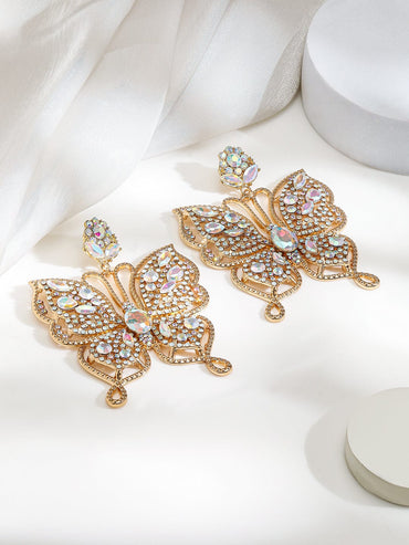 Rubans 18K Gold-Plated AD & Zirconia Studded Glamorous Chunky Stone Butterfly Drop Earrings Earrings