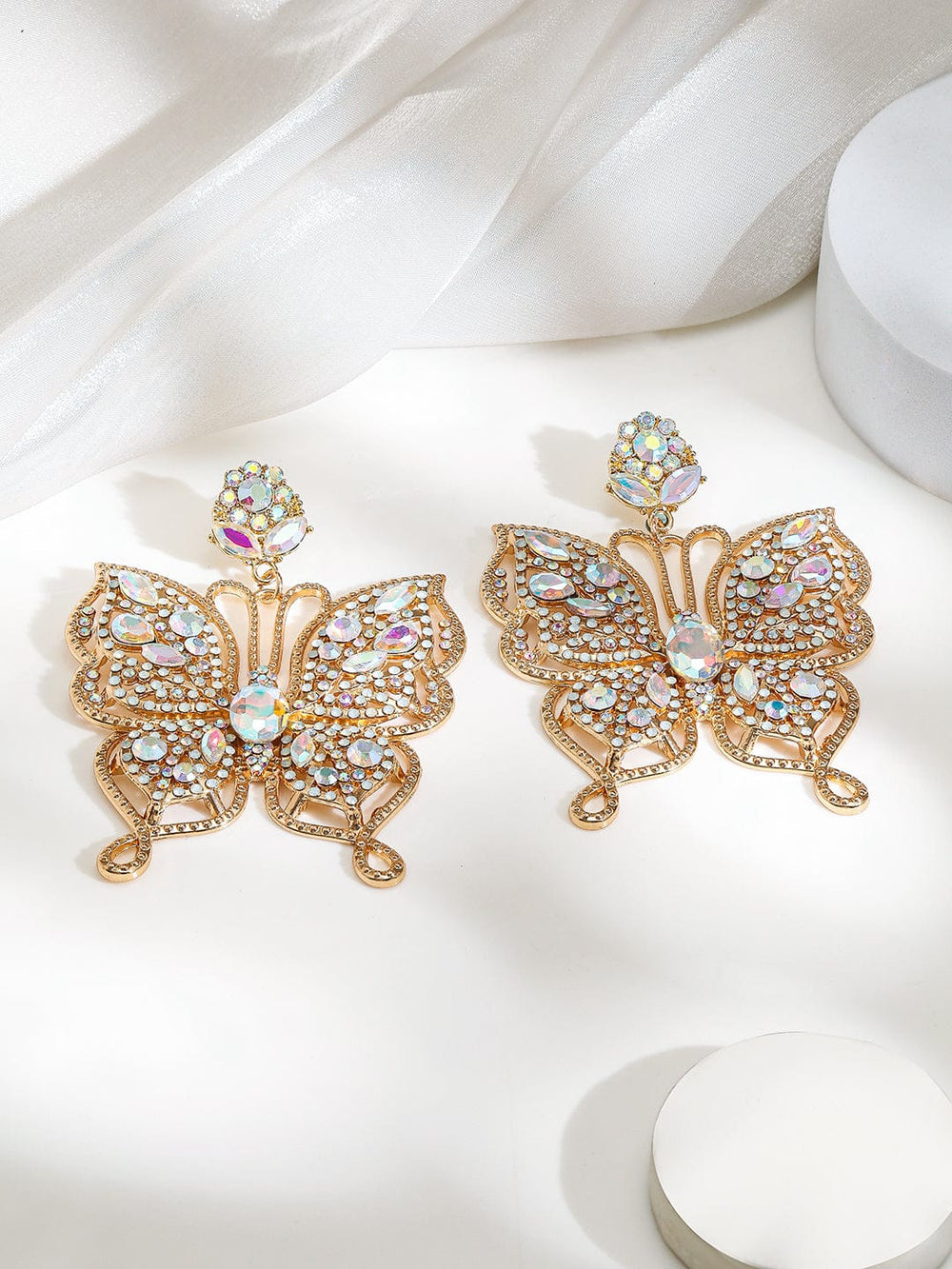 Rubans 18K Gold-Plated AD & Zirconia Studded Glamorous Chunky Stone Butterfly Drop Earrings Earrings