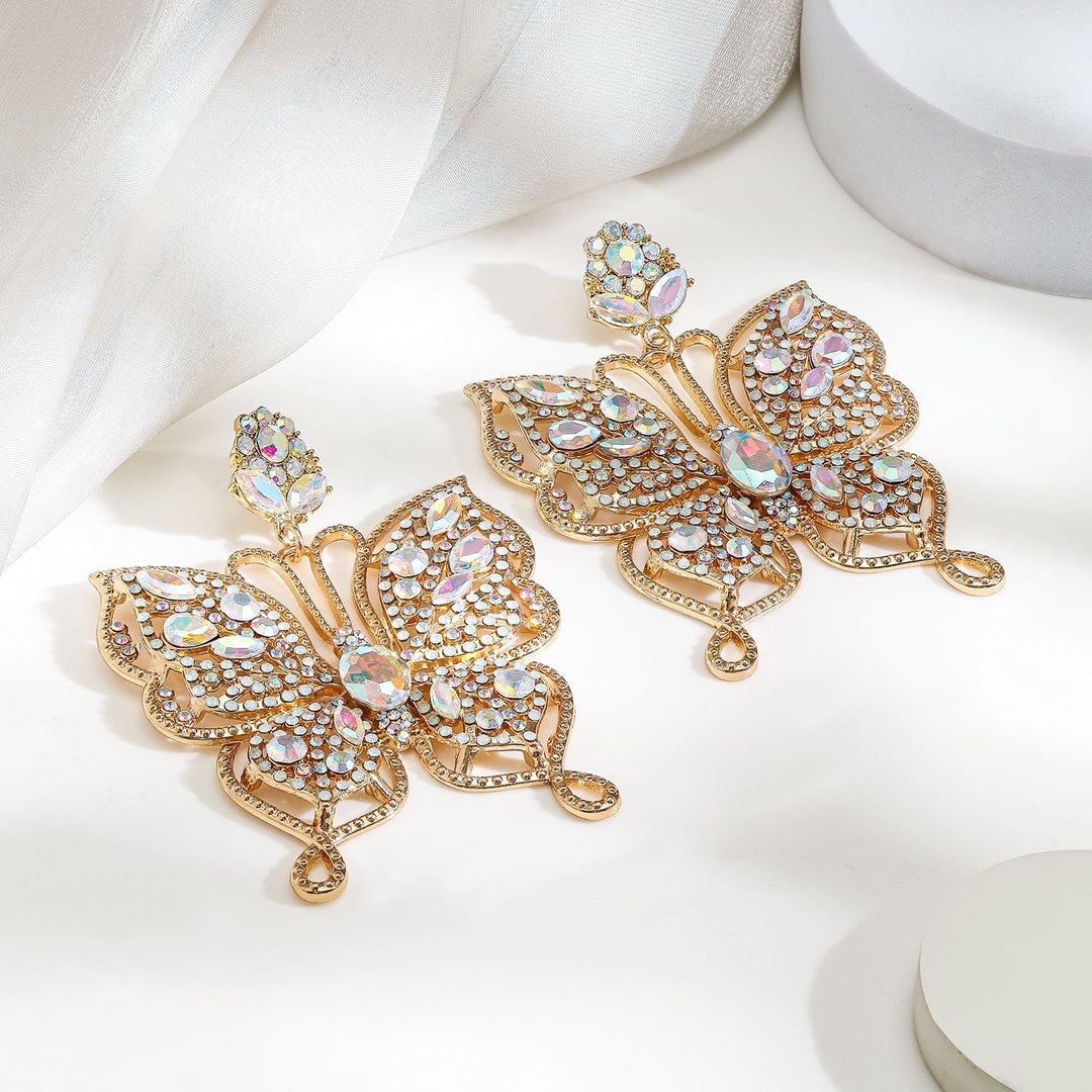 Rubans 18K Gold-Plated AD & Zirconia Studded Glamorous Chunky Stone Butterfly Drop Earrings Earrings