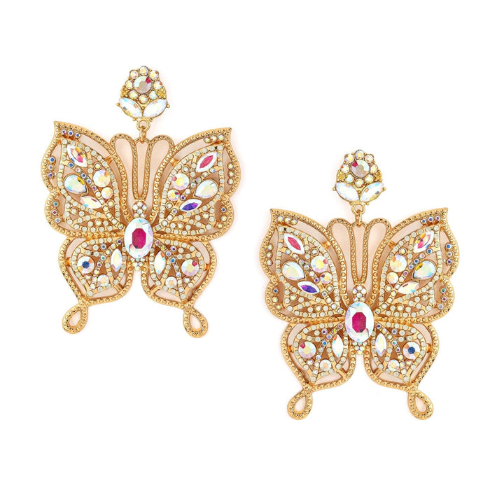 Rubans 18K Gold-Plated AD & Zirconia Studded Glamorous Chunky Stone Butterfly Drop Earrings Earrings