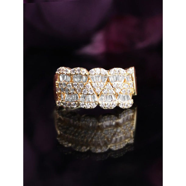 Rubans 18K Gold Plated Adjustable Cubic Zirconia Studded Statement Adjustable Finger Ring Rings