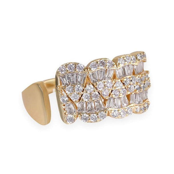 Rubans 18K Gold Plated Adjustable Cubic Zirconia Studded Statement Adjustable Finger Ring Rings