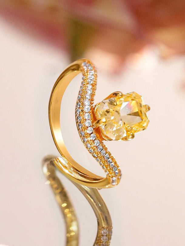 Rubans 18K Gold-Plated Adjustable Ring with Yellow Sapphire & Cubic Zirconia Detailing Rings