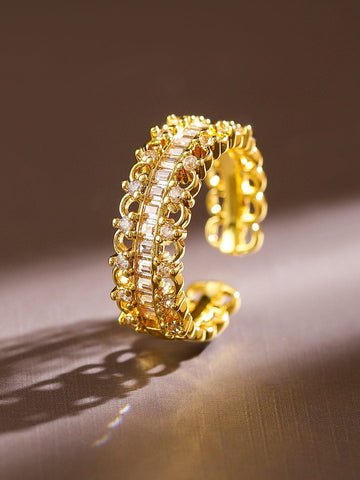Rubans 18K Gold-Plated Baguette & Cubic Zirconia Studded Adjustable Openable Ring Rings