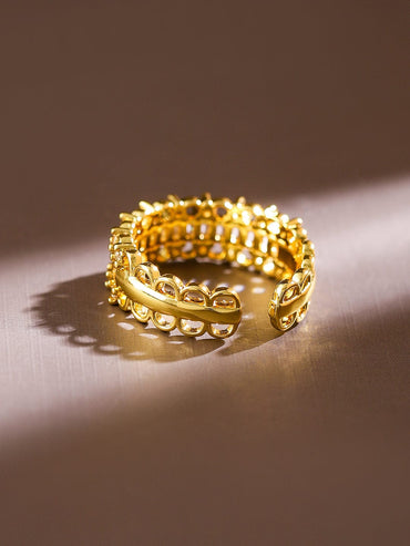 Rubans 18K Gold-Plated Baguette & Cubic Zirconia Studded Adjustable Openable Ring Rings
