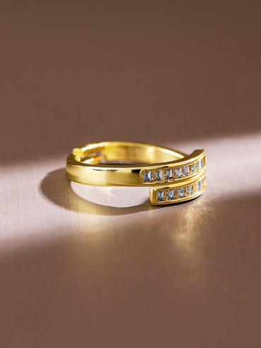 Rubans 18K Gold-Plated Baguette Cubic Zirconia Studded Adjustable Openable Ring Rings