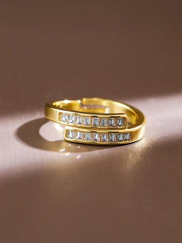 Rubans 18K Gold-Plated Baguette Cubic Zirconia Studded Adjustable Openable Ring Rings