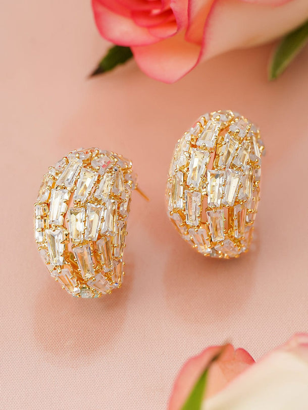 Rubans 18K Gold-Plated Baguette-Cut Cubic Zirconia Statement Half Hoop Earrings Earrings