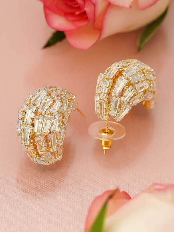 Rubans 18K Gold-Plated Baguette-Cut Cubic Zirconia Statement Half Hoop Earrings Earrings