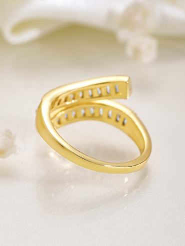 Rubans 18K Gold Plated Baguette-Cut Cubic Zirconia Studded Adjustable Finger Ring Rings