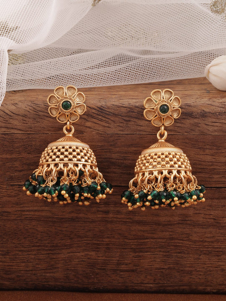 Rubans 18K Gold-Plated Beaded Floral Motif Traditional Jhumka Earrings