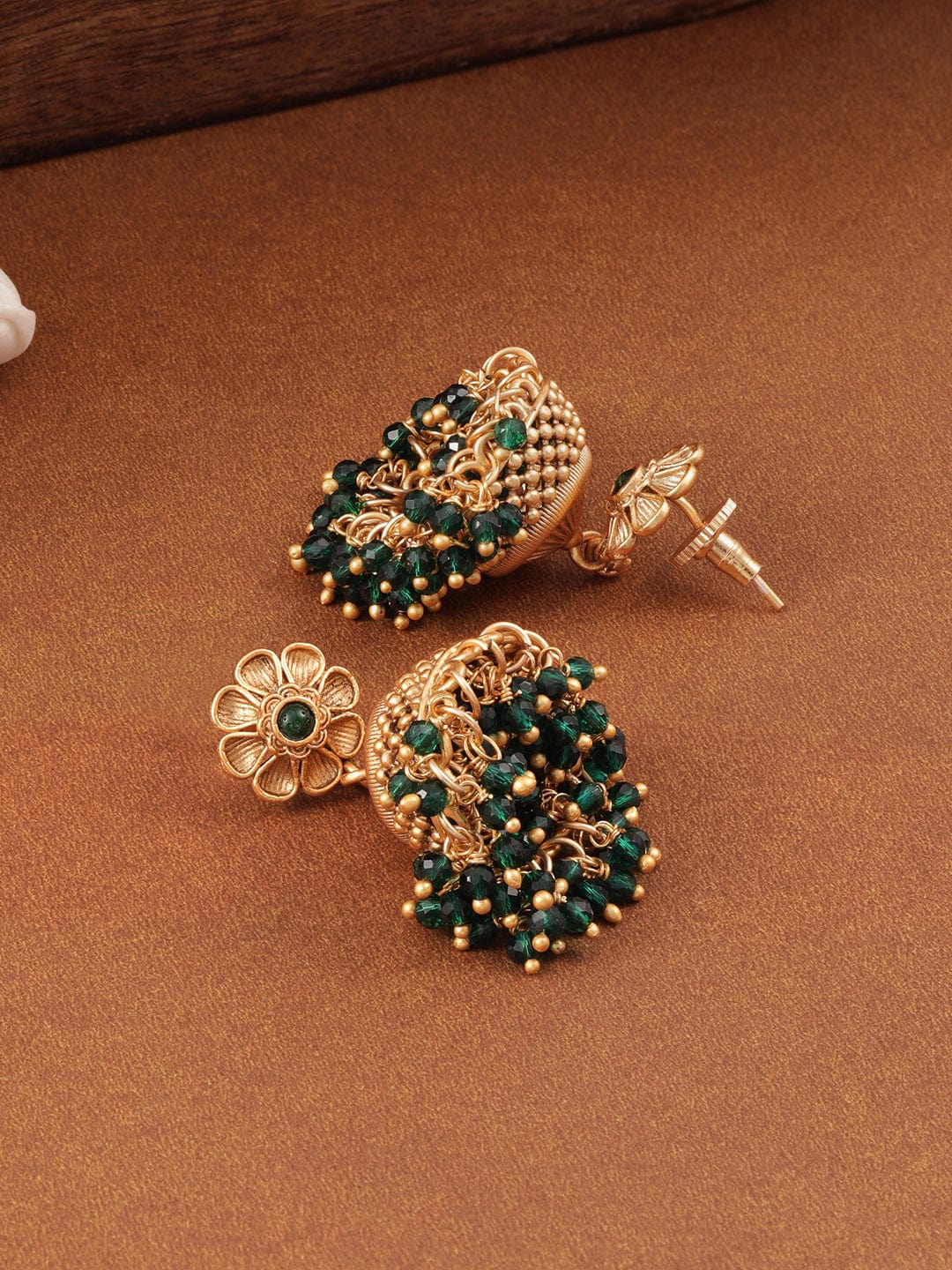 Rubans 18K Gold-Plated Beaded Floral Motif Traditional Jhumka Earrings