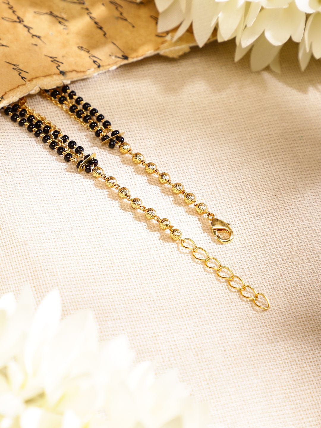 Rubans 18K Gold-Plated Black Beaded & Golden Chain Mangalsutra Bracelet for Women Mangalsutra