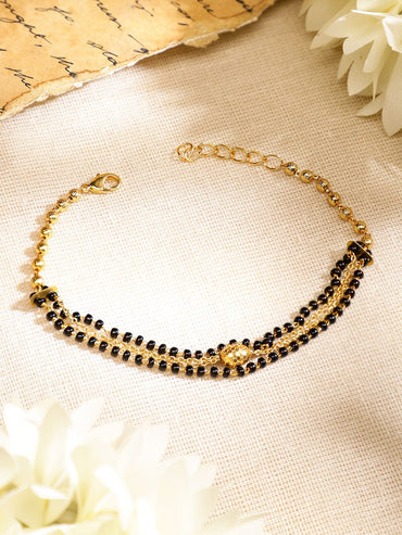 Rubans 18K Gold-Plated Black Beaded & Golden Chain Mangalsutra Bracelet for Women Mangalsutra