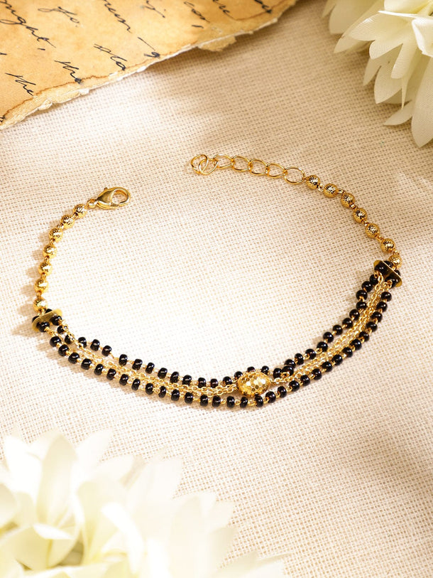 Rubans 18K Gold-Plated Black Beaded & Golden Chain Mangalsutra Bracelet for Women Mangalsutra