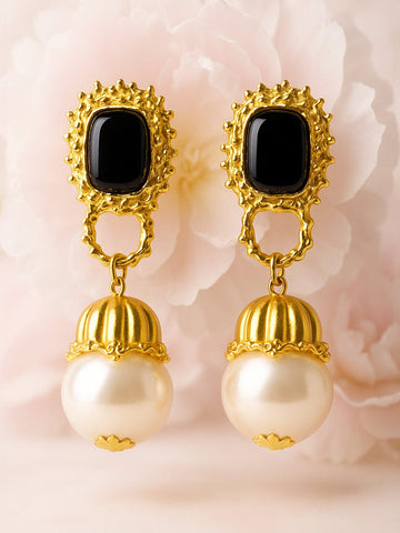 Rubans 18K Gold-Plated Black & Pearl Beaded Drop Earrings Earrings