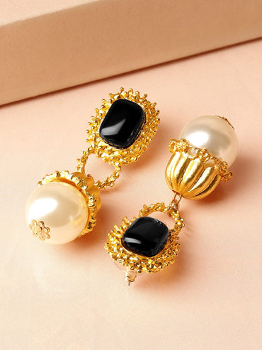 Rubans 18K Gold-Plated Black & Pearl Beaded Drop Earrings Earrings