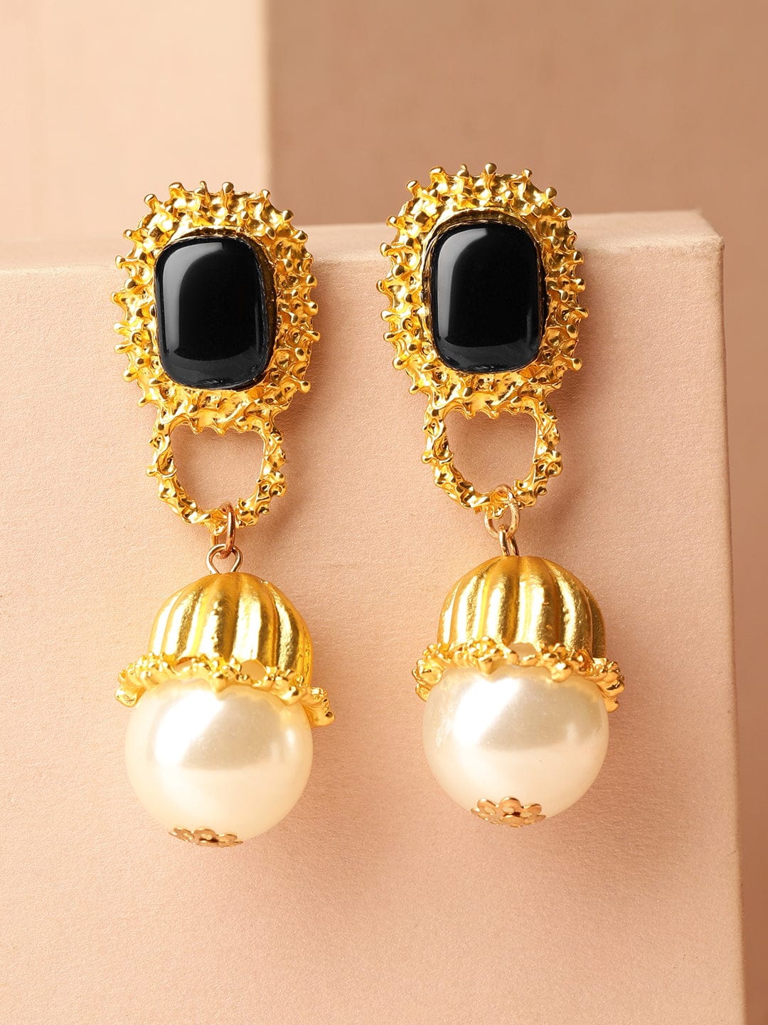 Rubans 18K Gold-Plated Black & Pearl Beaded Drop Earrings Earrings