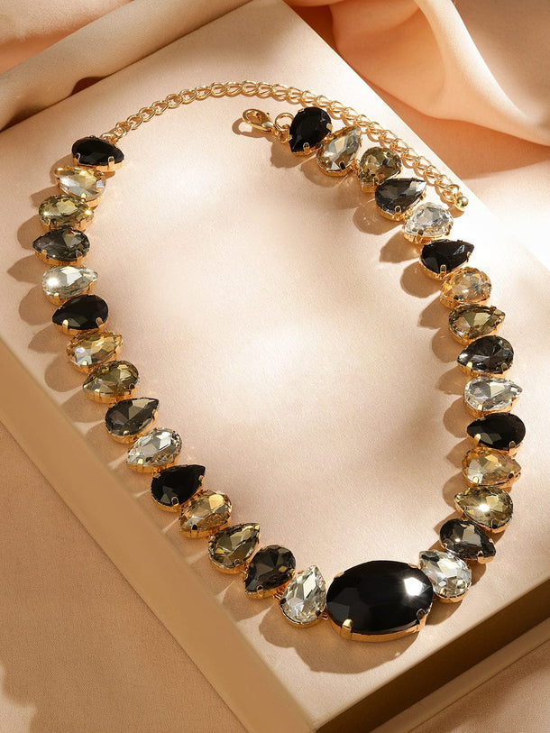 Rubans 18K Gold-Plated Black & Smoky Crystal Zirconia Statement Necklace for a Bold Look Jewellery Set