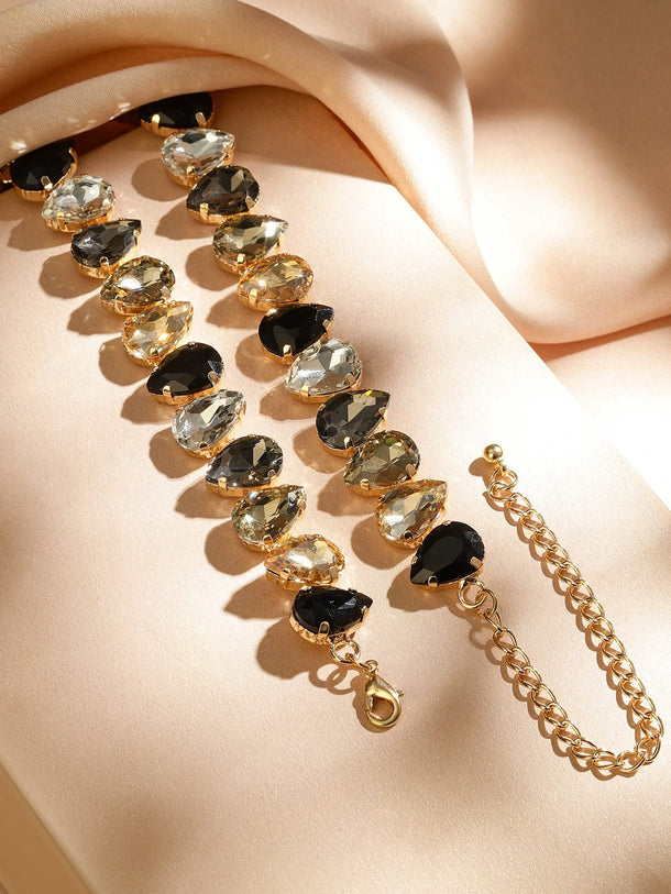 Rubans 18K Gold-Plated Black & Smoky Crystal Zirconia Statement Necklace for a Bold Look Jewellery Set