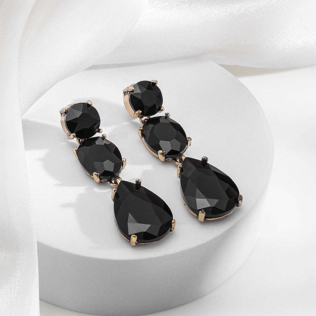 Rubans 18K Gold-Plated Black Zirconia Stone Studded Dangle Earrings Earrings