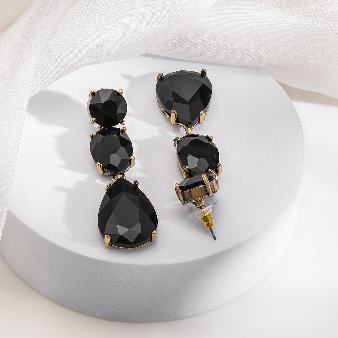 Rubans 18K Gold-Plated Black Zirconia Stone Studded Dangle Earrings Earrings