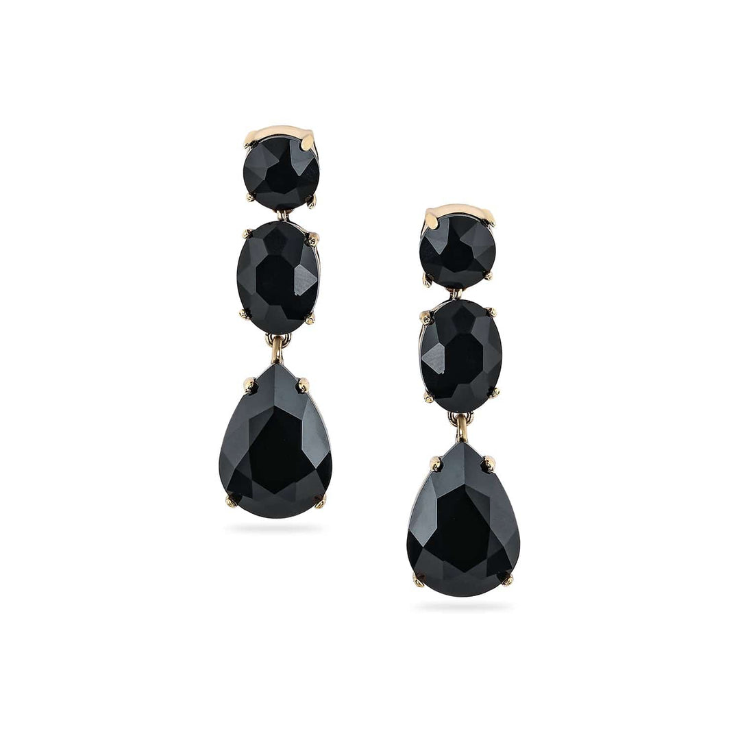 Rubans 18K Gold-Plated Black Zirconia Stone Studded Dangle Earrings Earrings