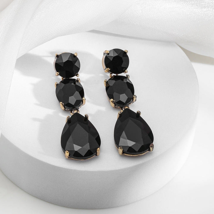 Rubans 18K Gold-Plated Black Zirconia Stone Studded Dangle Earrings Earrings