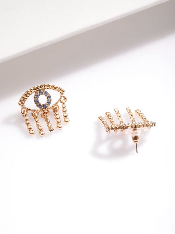 Rubans 18K Gold-Plated Blue Stone & Cubic Zirconia Studded Evil Eye Stud Earrings Earrings