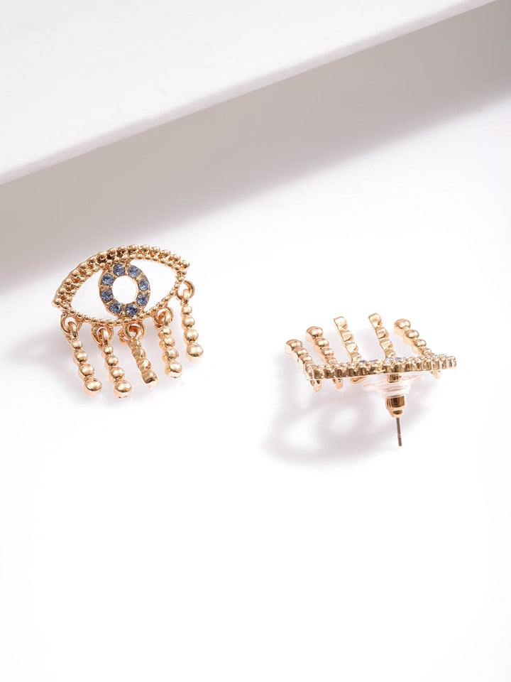 Rubans 18K Gold-Plated Blue Stone & Cubic Zirconia Studded Evil Eye Stud Earrings Earrings