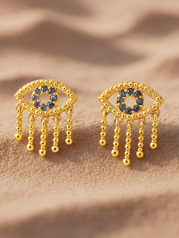Rubans 18K Gold-Plated Blue Stone & Cubic Zirconia Studded Evil Eye Stud Earrings Stud Earrings