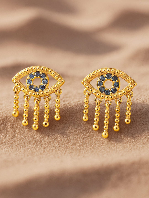 Rubans 18K Gold-Plated Blue Stone & Cubic Zirconia Studded Evil Eye Stud Earrings Stud Earrings