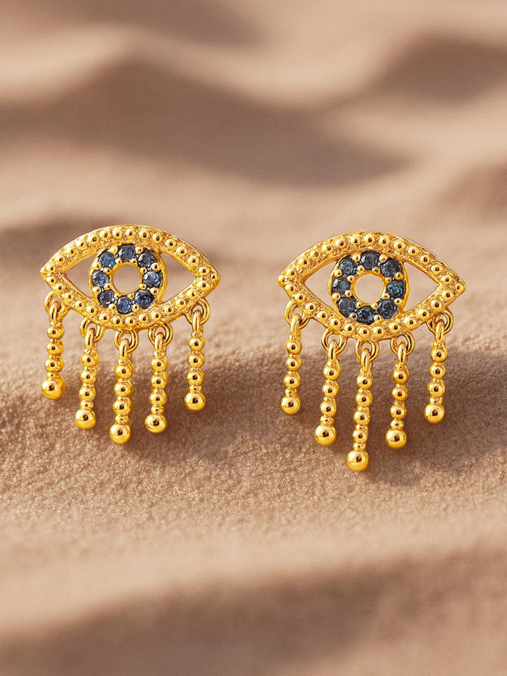 Rubans 18K Gold-Plated Blue Stone & Cubic Zirconia Studded Evil Eye Stud Earrings Stud Earrings