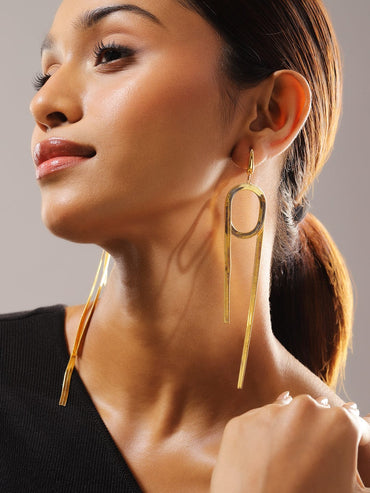 Rubans 18K Gold-Plated Bold Geometric Loop Shoulder Duster Statement Earrings Drop Earrings