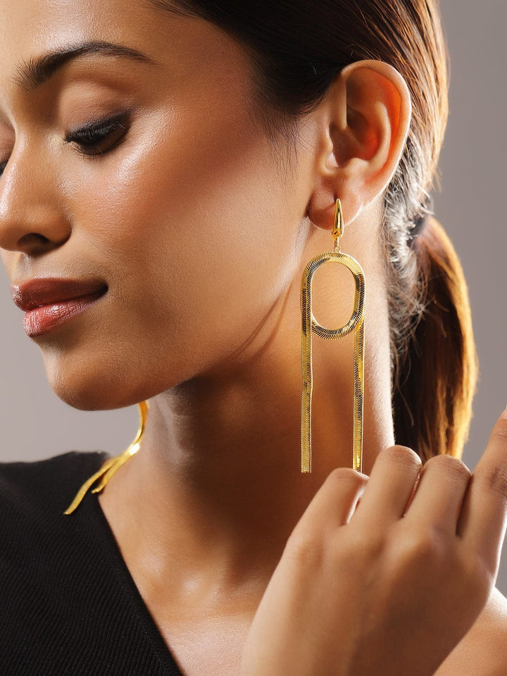 Rubans 18K Gold-Plated Bold Geometric Loop Shoulder Duster Statement Earrings Earrings